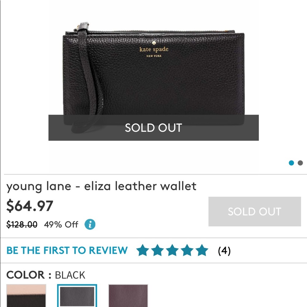 NWT Kate Spade Eliza black leather wallet.